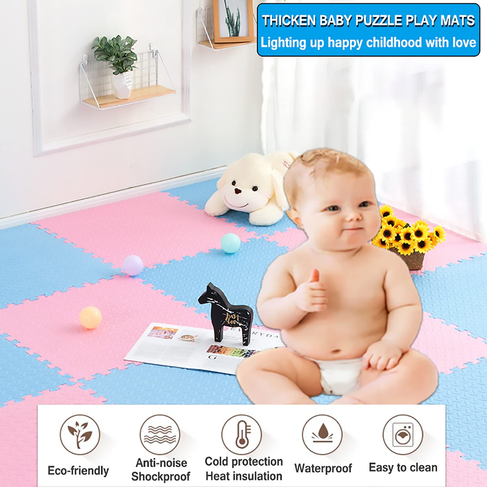 Estera De Juego De Rompecabezas De Espuma para Niños,Acusticas Antideslizante Suave Alfombra Gateo Bebe Multicolor Alfombra De Espuma De Enclavamiento para Play & Learn,Pink+Red,40pcs