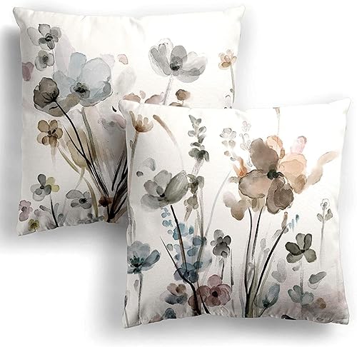 2C3007 - Juego de 2 fundas de almohada de 16 x 16 pulgadas, fundas de cojín de flores, fundas de almohada cuadradas decorativas modernas para sofá,