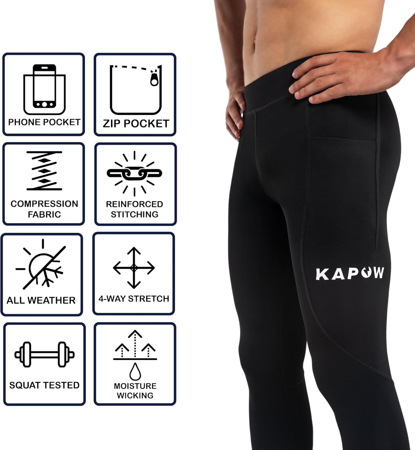 Kapow Meggings Men's Performance 3/4 Leggings Sports Compression with Pockets - Image 4