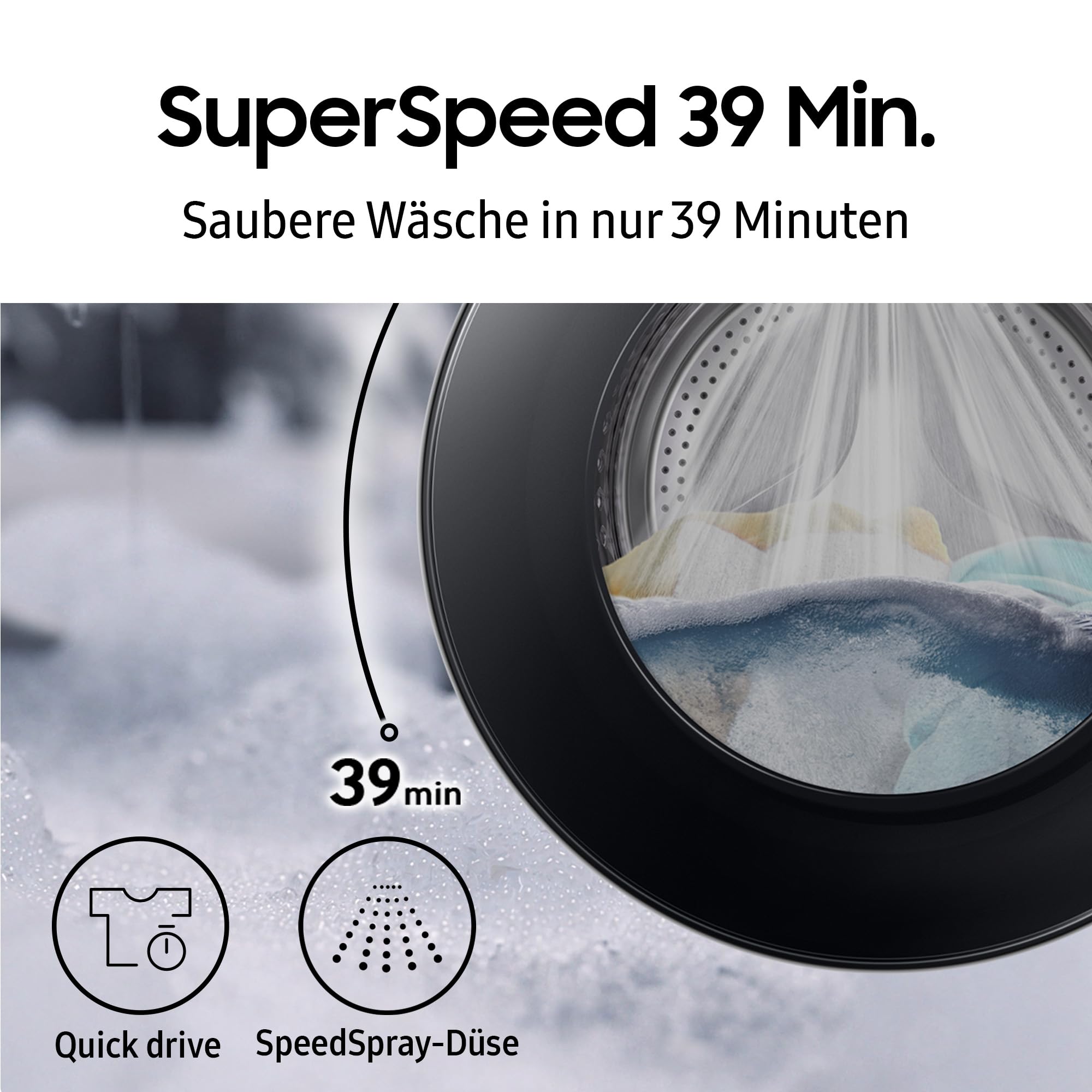 Samsung WW90DG6G94LKU2 Waschmaschine WW6100D SLIM, 9 kg, EEK: A (-10%), Klartext-Display, Dampfprogramm, SmartThings AI Energy Mode, Ecobubble, AI Wash, SuperSpeed 39 Min. Waschprogramm, Weiß