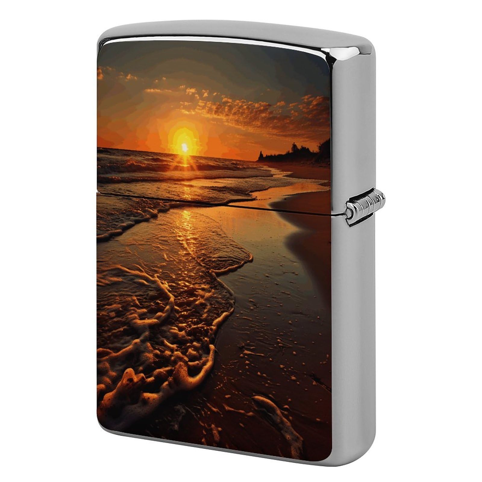 Fekiloot Style Orange Sunrise Beach Lighter Case Cover Metal Lighter Case