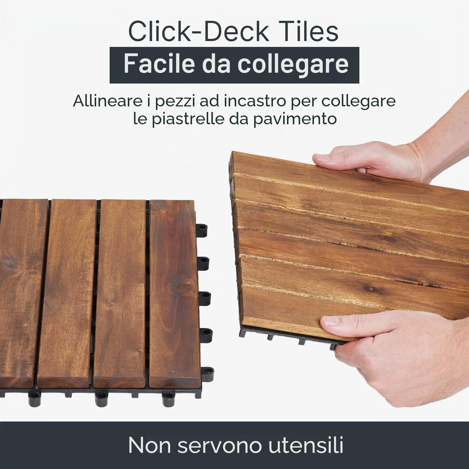 CLICK-DECK Le famose piastrelle Click-Deck in LEGNO MASSELLO per pavimenti esterni - Pavimenti per patio, balcone, terrazza, vasca idromassaggio (24x piastrelle per decking)