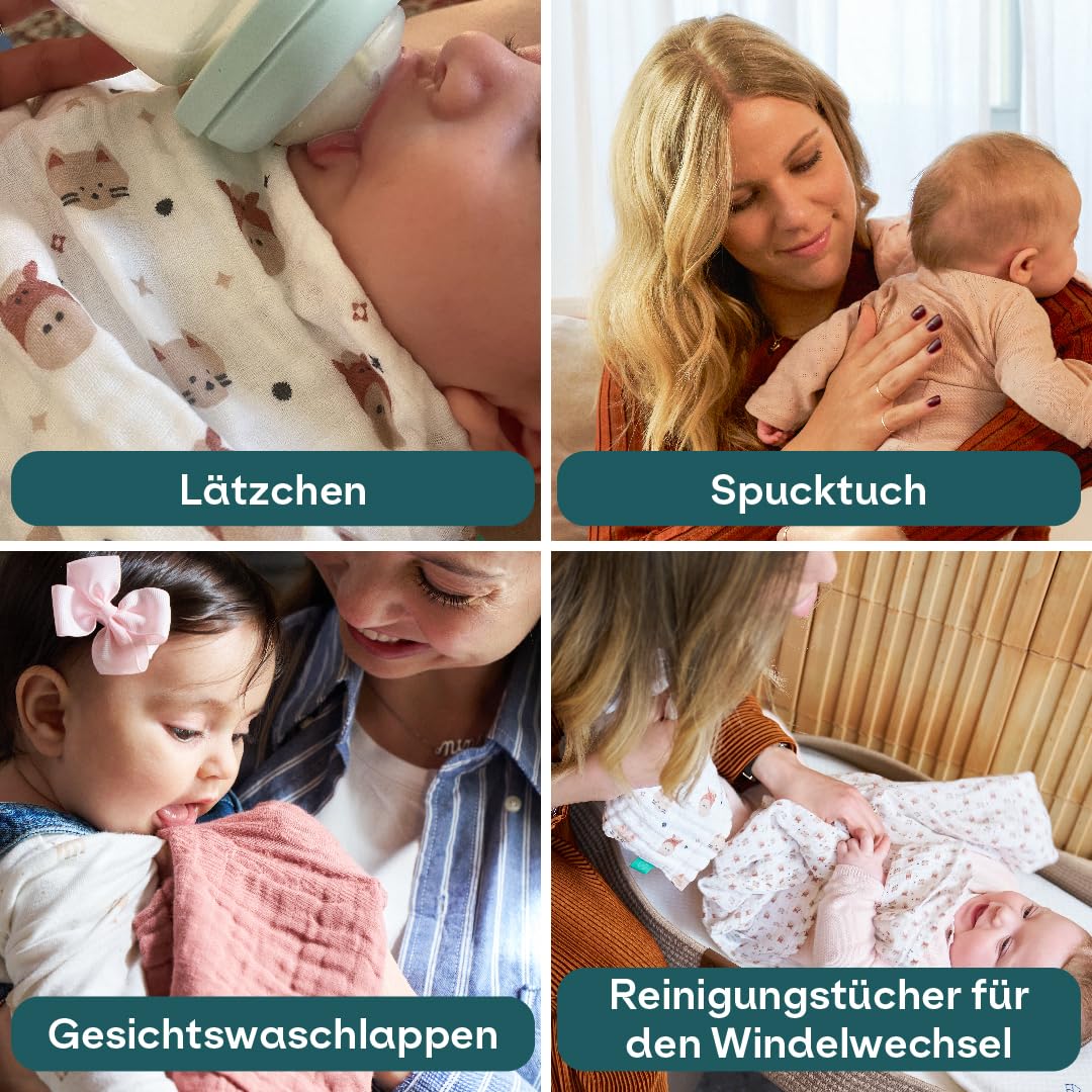 KOALA BABYCARE - Mulltücher Baby 30x30cm aus Weicher Baumwolle - Spucktücher Packung mit 6 Stück - Atmungsaktiv und Saugfähig Ideal zum Reinigen und Trocknen