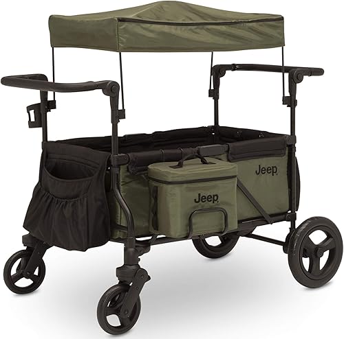 Jeep Deluxe Wrangler Cochecito Wagon con bolsa enfriadora y organizador para padres por Delta Children, negroverde