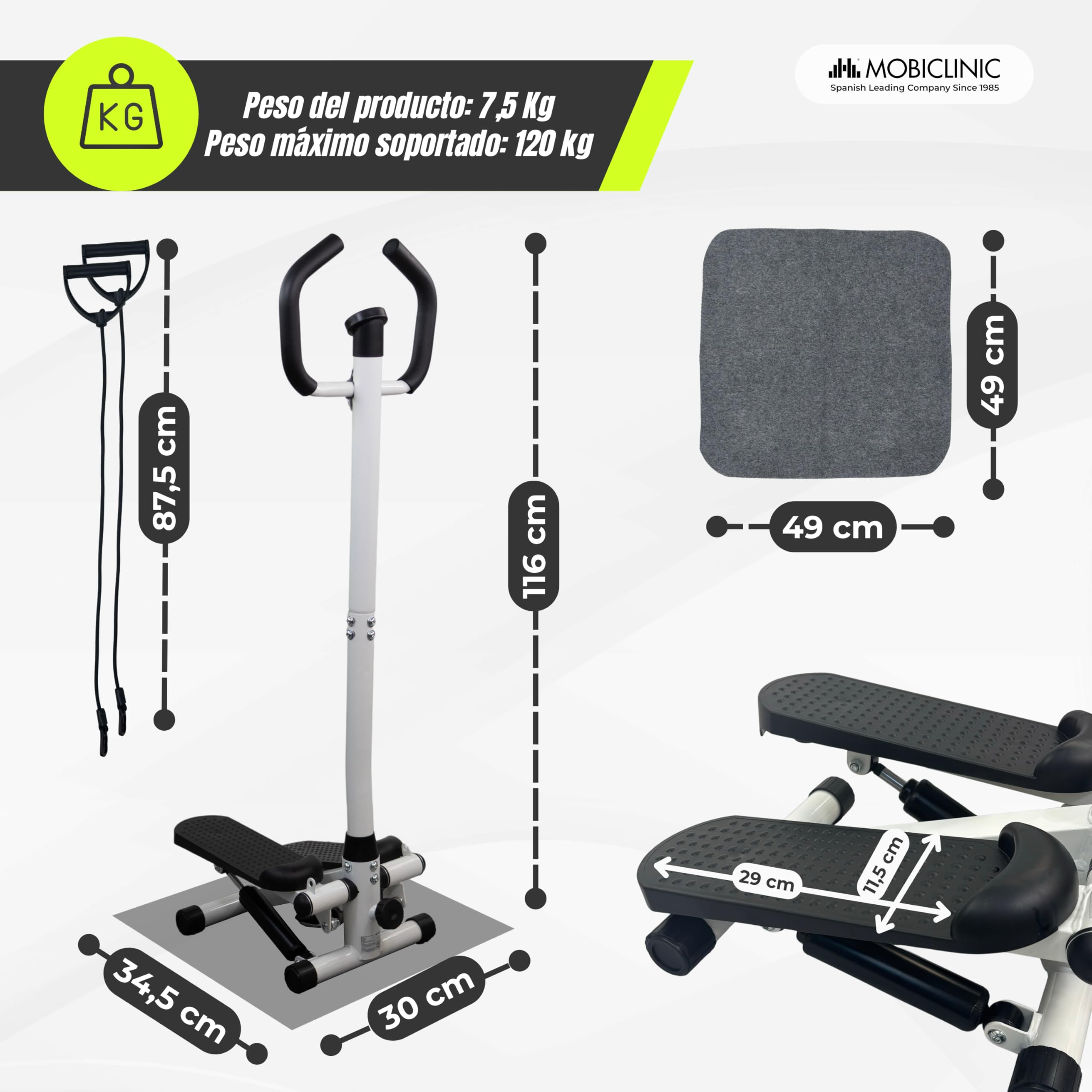 Mobiclinic®, Máquina de Steps, Regulable en Altura, Monitor LCD, Intensidad Ajustable, Pedales Antideslizantes, Stepper, Máquina Paso a Paso, Compacta, Ejercicio en Casa, Step-Pro