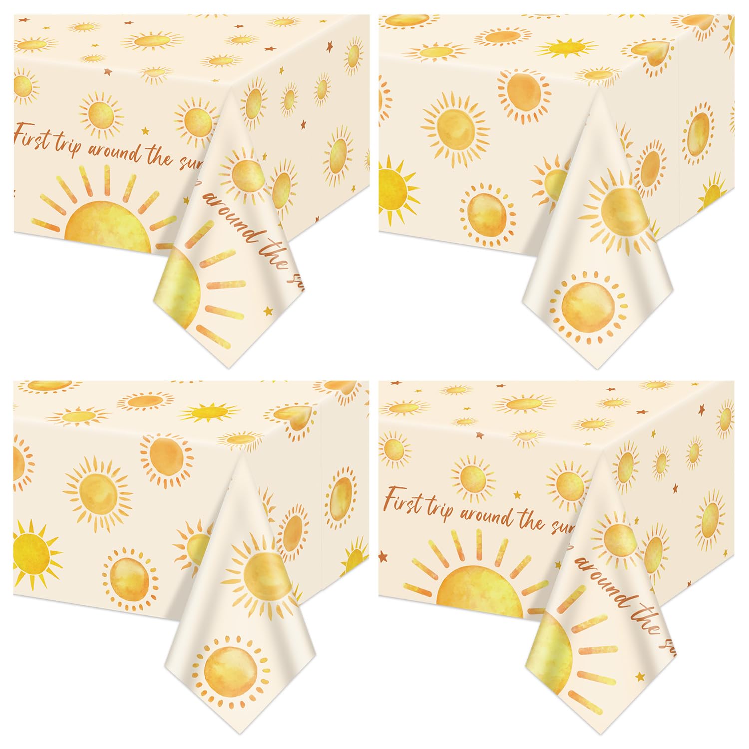 AJINXIN 4 Pack Boho Sun Tablecloths - First Trip Around The Sun Boho Birthday Party Table Covers for Baby Shower Sunshine Party Decorations, 130 x 220 cm