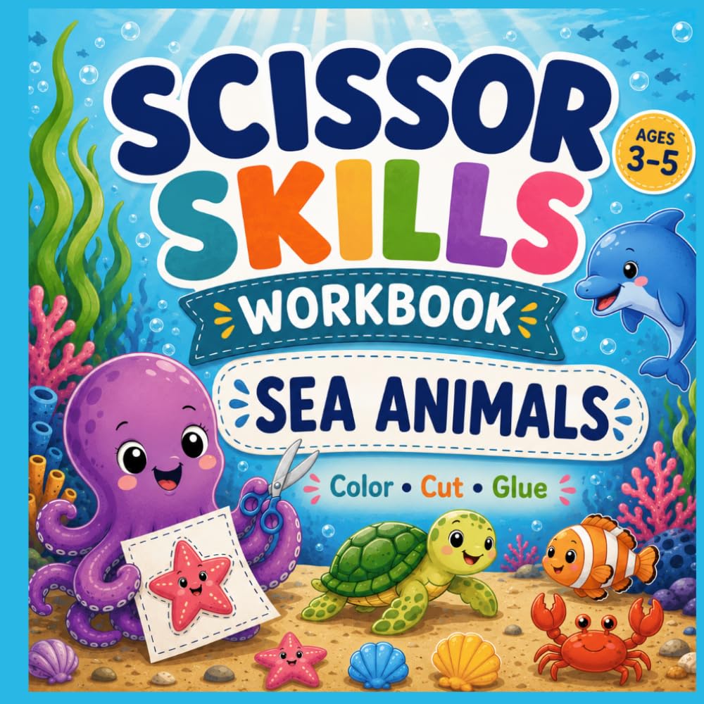 Scissor Skills Workbook: Sea Animals: Cut, Color and Paste