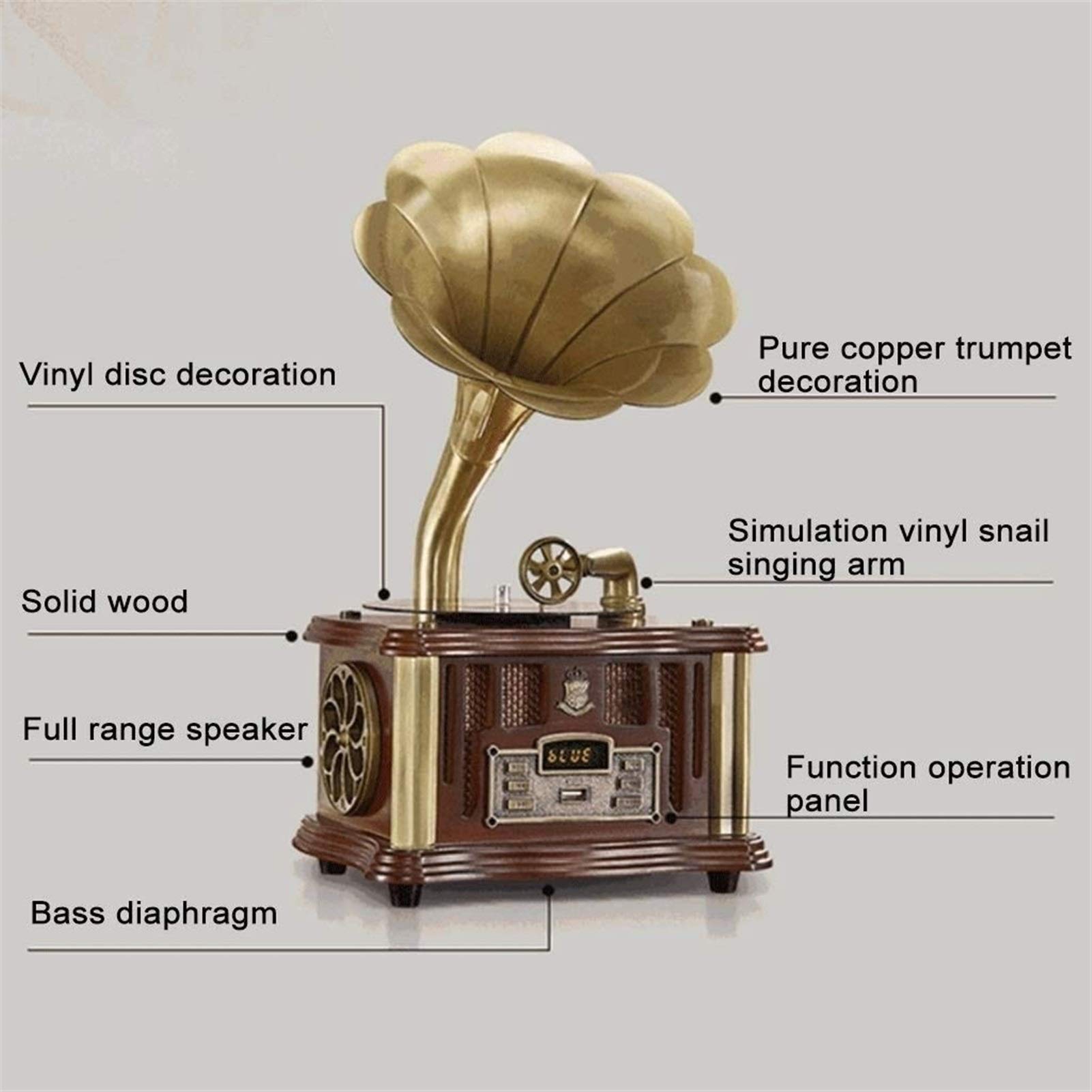 Tragbarer kabelloser Lautsprecher mit HD-Sound, Retro-Kippschalter, eingebautes Mikrofon für Telefon, PC, Laptop, USB-Grammophone im Vintage-Stil