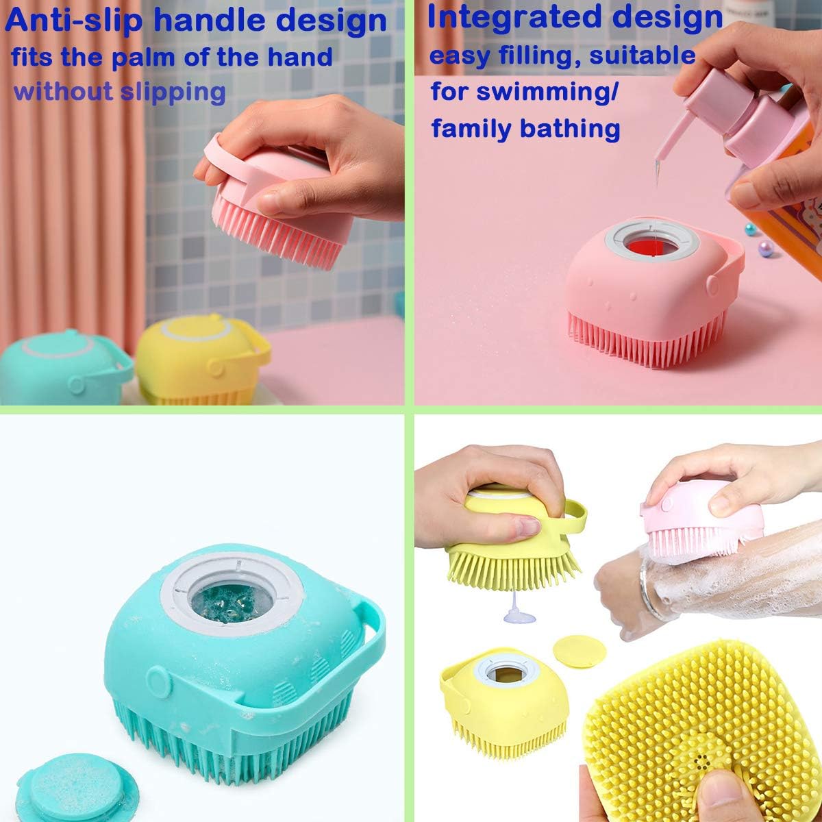 Silicone Bath Brush Baby&Silicone Face Scrubbers Exfoliator Brush& Facial Cleansing Brush&Baby Cradle Cap Brush&Silicone Massage Brush,Adult Bathing&Facial Cleansing and Baby Bathing(Blue+Rose Red) : Health & Household