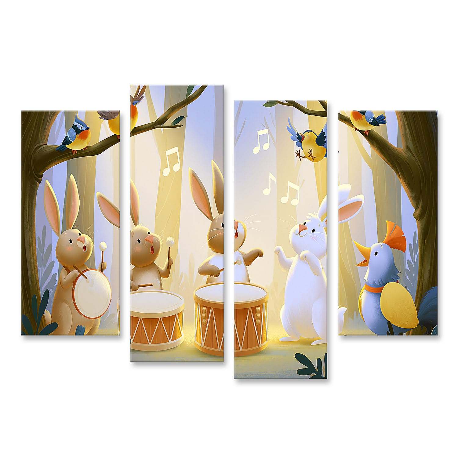 islandburner Quadro su tela con incantevoli animali della foresta, scena musicale, poster per la cameretta dei bambini, 4 pezzi