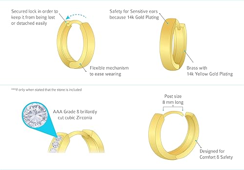 Miniatura 4 de Arete de latón chapado en oro 14K tipo argolla para niñas