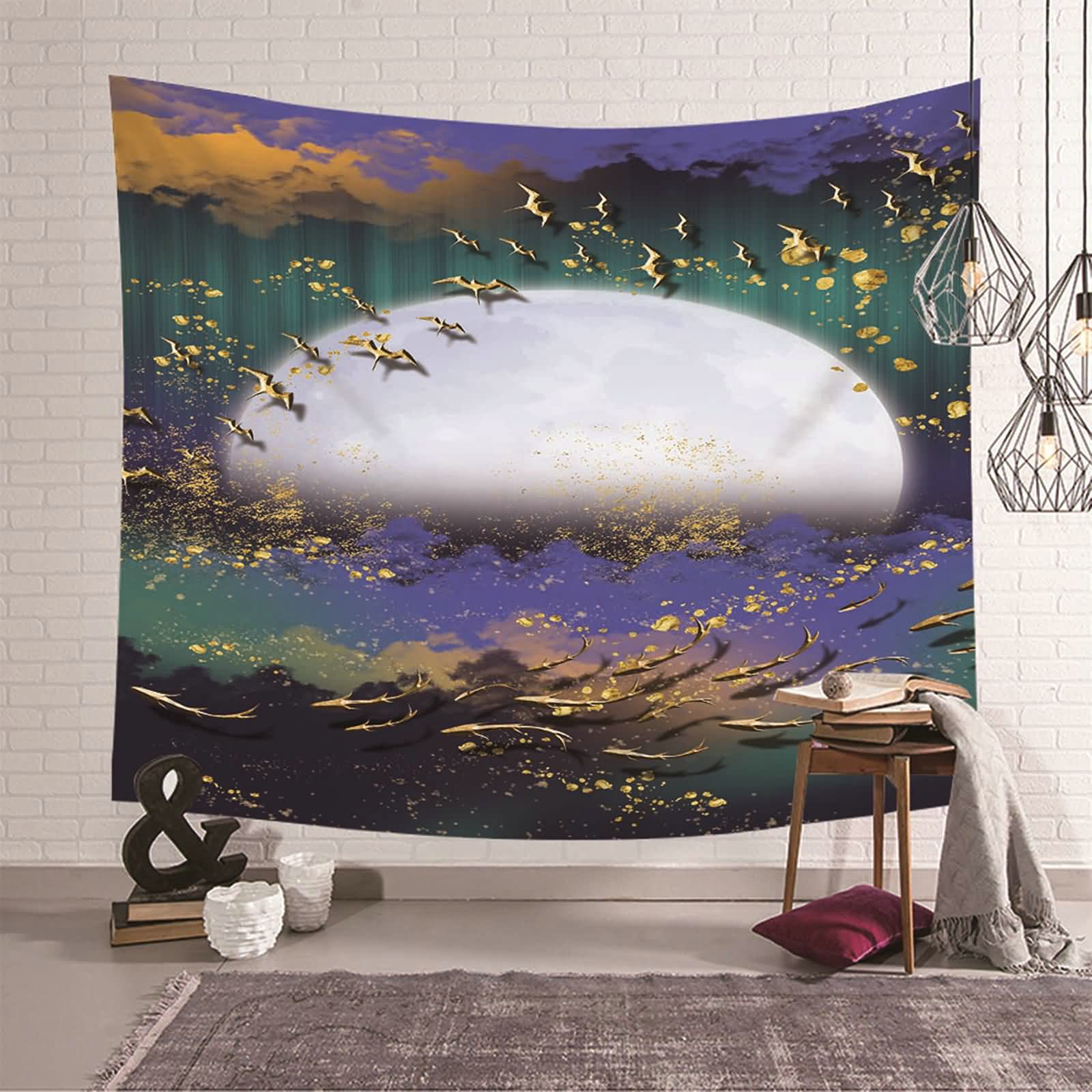 Tapiz de pared con luna KnSam para renovar el salón o dormitorio con tela de poliéster 150x130