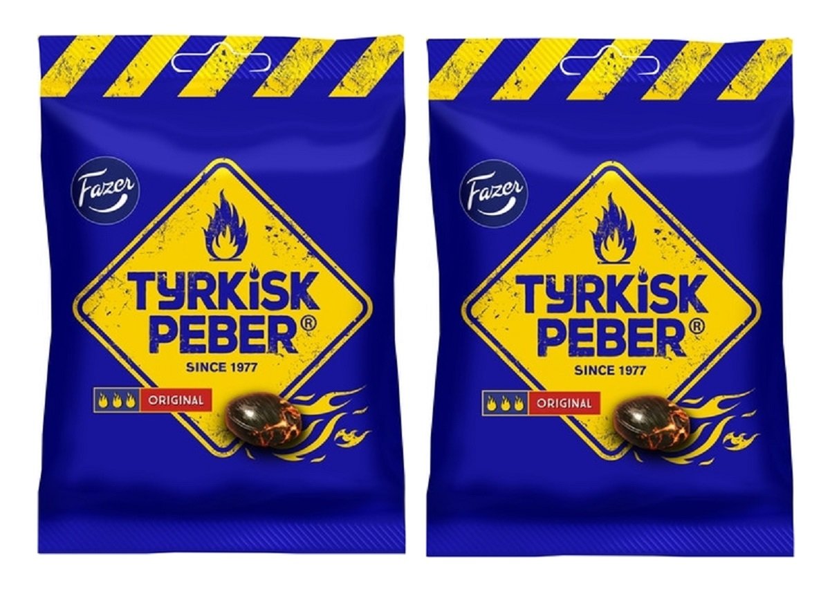 Fazer Tyrkisk Peber Original - Bolsa de caramelos finlandeses de regaliz salado Salmiak Salmiakki de pimienta dura, 120 g, paquete de 2