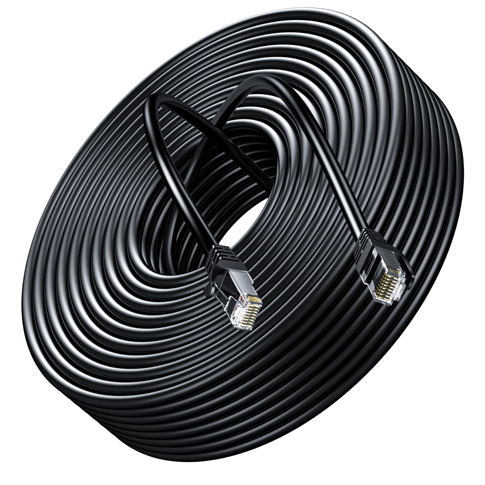 Cable Ethernet 50m Extérieur, Cable RJ45 50 Mètres à l'extérieur Intérieur Imperméable Câble Réseau, Haut Debit Gigabit Cat 6 Cable Internet UTP 24AWG Cable LAN pour Routeur Switch Modem- Noir