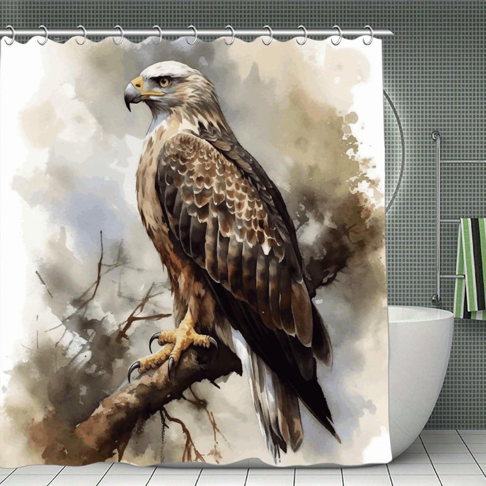 VstaDank Watercolor of Hawk Sitting in The Tree Bath Curtain Elegant Heavy Duty Shower Curtains 70x70 in Rustic Farmhouse Cloth Shower Curtains Neutral Modern Bath Curtain for Bathroom
