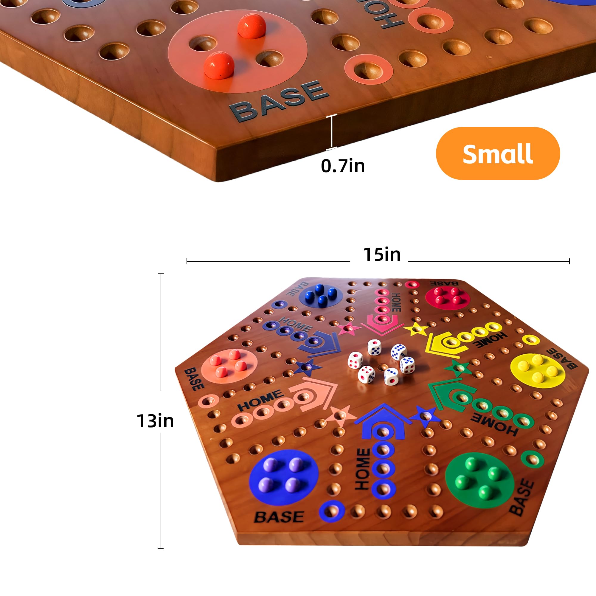 Gioco da tavolo in legno, gioco da tavolo originale in marmo su entrambi i lati, dipinto da 2 a 6 giocatori, Fast Track in legno con 6 colori, 24 biglie 6 dadi per adulti bambini e famiglia (fiamma da