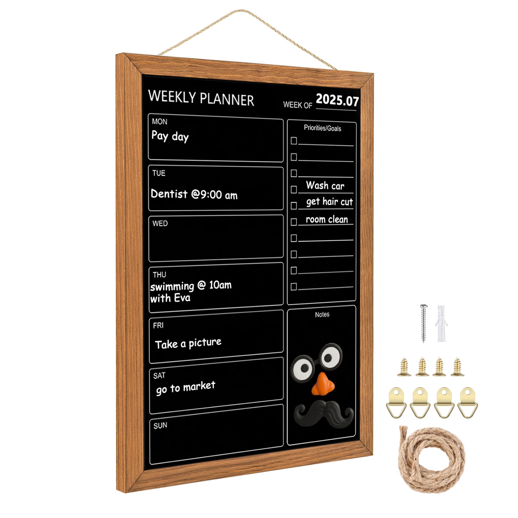 Umtiti Calendar Weekly Chalkboard, 10.6" * 14.6", Magnetic Surface Rustic Brown Solid Pine Wood Frame Black Board for Office, School and Home(ZLHB-QZ-2737)