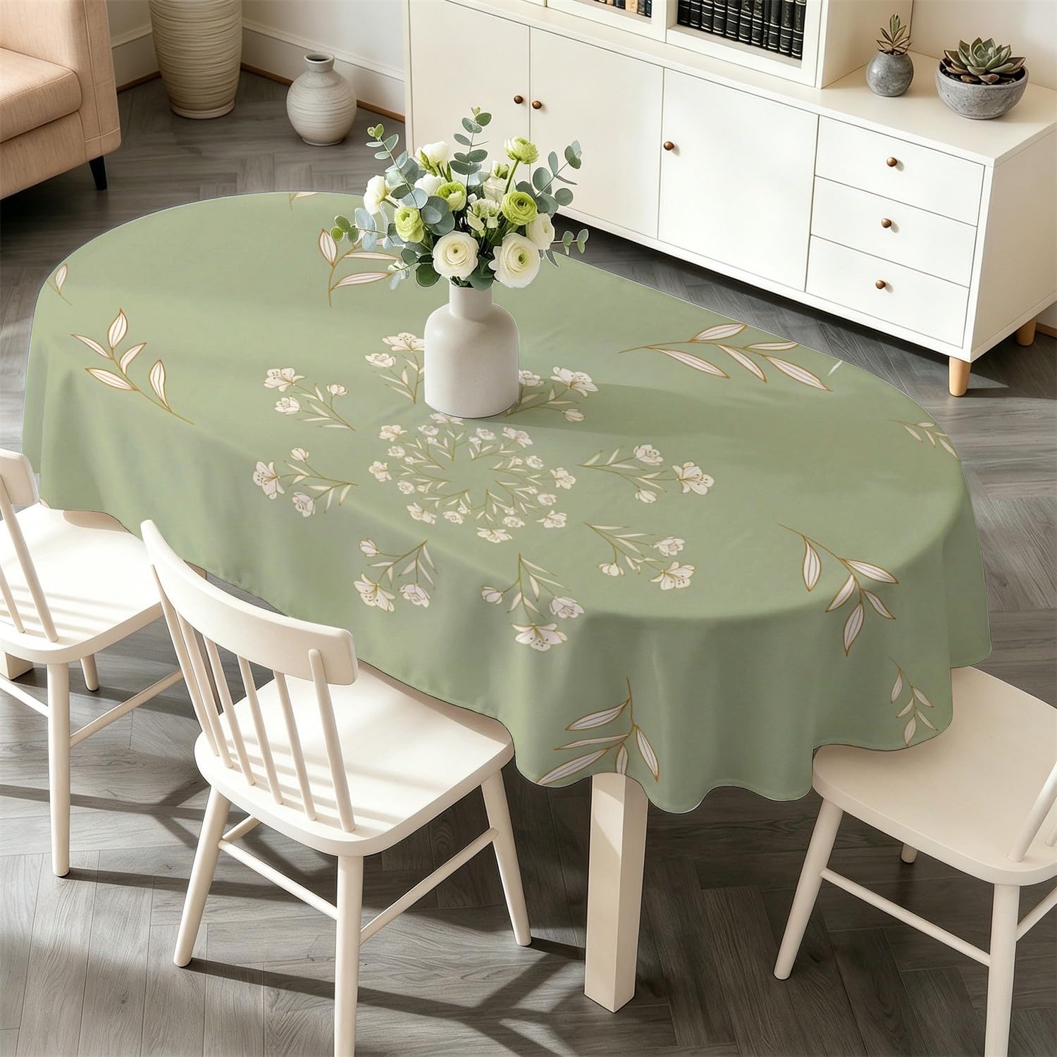 Nappe Ovale 160x200 cm Petites Fleurs, Imperméable et Anti-Tache, Nappe de Table Lavable Mandala Botanique, Linge de Table Décoration pour Cuisine Salle à Manger Jardin Terrasse Balcon E-36