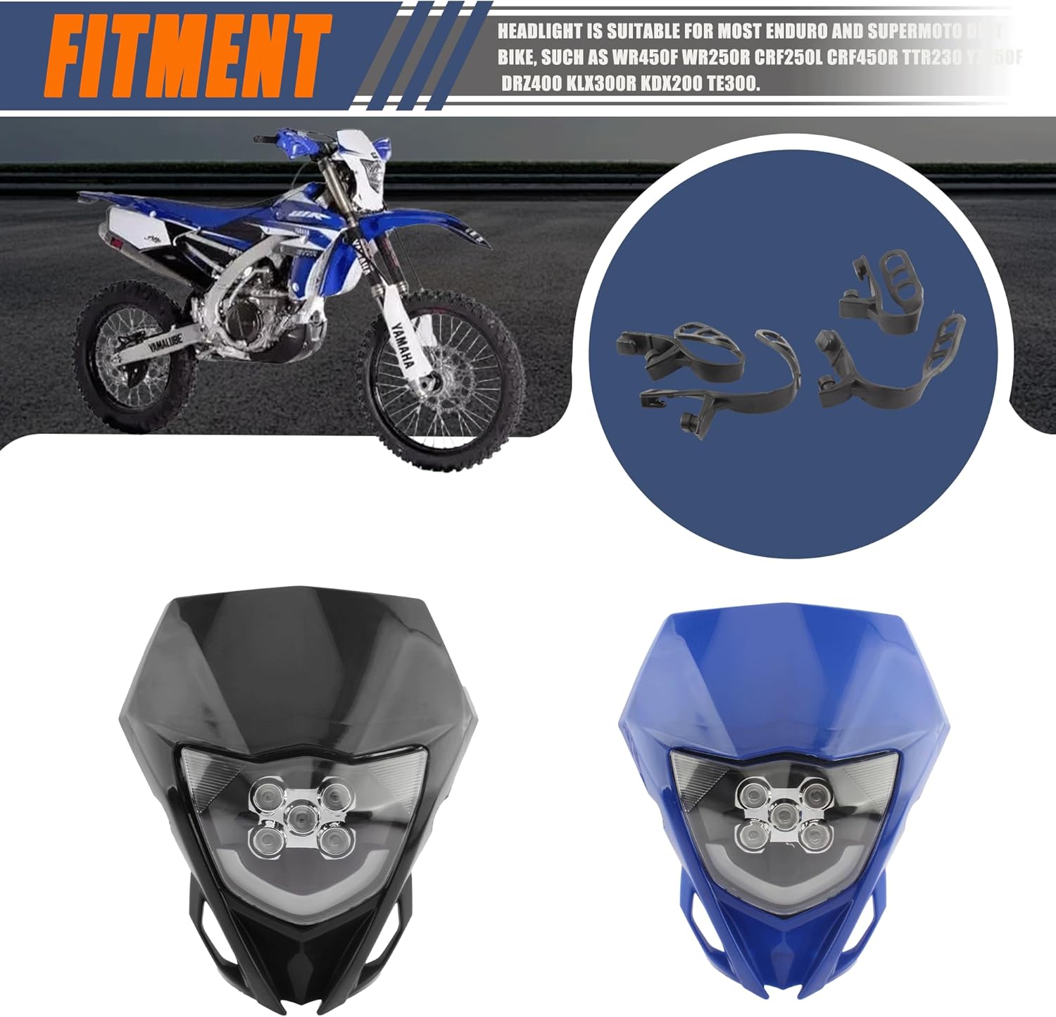 Dirt Bike Enduro Headlight,Motorcycle LED Headlamp Compatible with YZ450F YZ250F YZ250 YZ125 YZ65 YZ85 DRZ400 WR250F WR450F Supermoto-Black