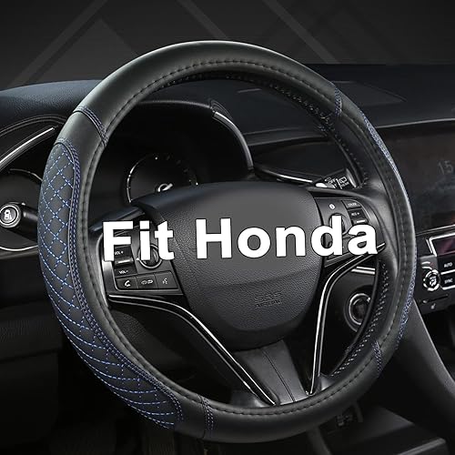 West Llama Funda personalizada para volante de automóvil para Honda Accord CR-V HR-V Pilot Civic (acolchado con diamante-negro+azul), tamaño estándar
