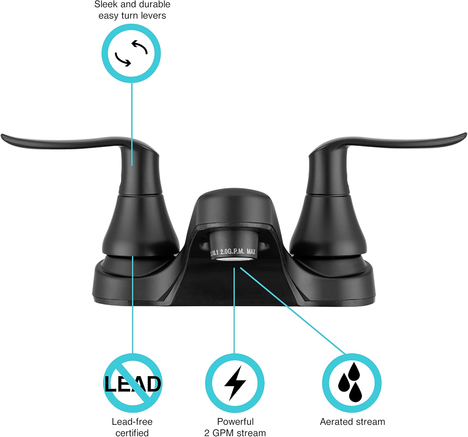 Dura Faucet DF-PL700LH-MB RV Bathroom Faucet with Winged Levers (Matte Black)