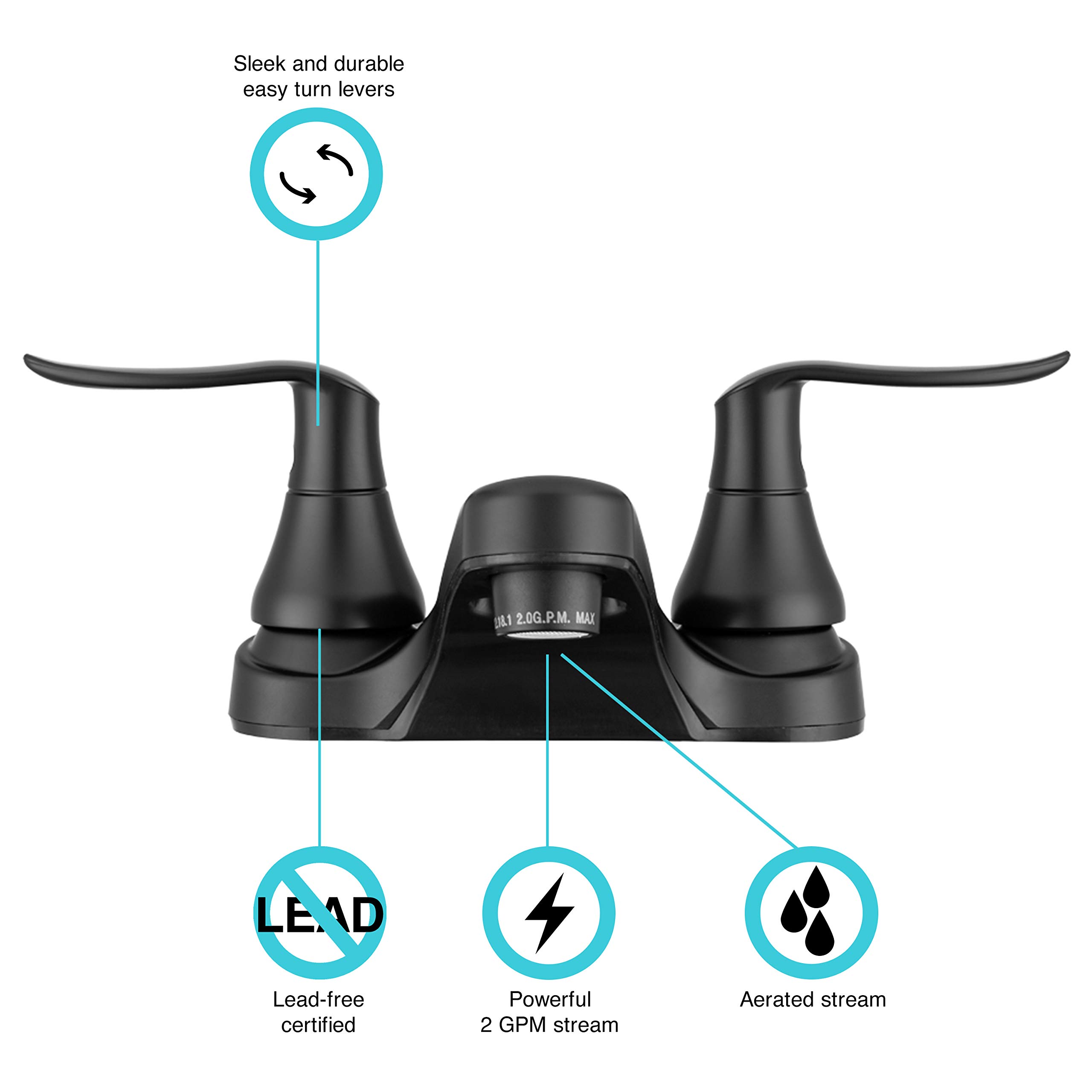 Grifo de baño para autocaravana Dura Faucet DF-PL700LH-MB con palancas de mariposa (negro mate)