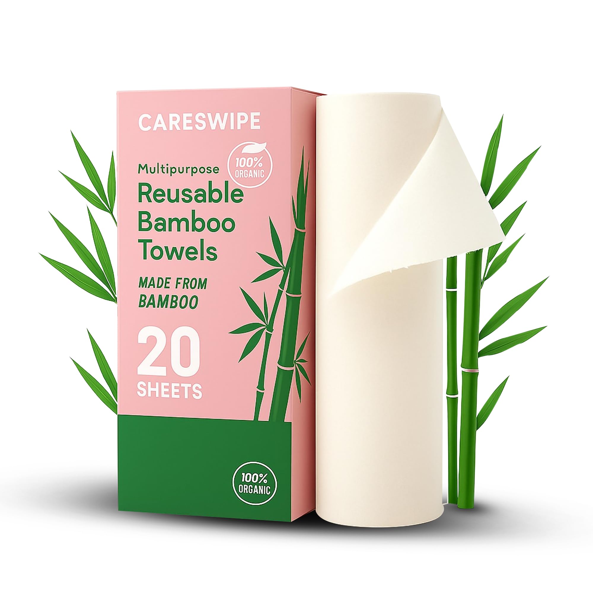 Careswipe Reusable Kitchen Towel Roll 20 Sheets 2000 Times Washable | Soft & Highly Absorbent | Better Alternative to Dishcloth, Kitchen Tissue Paper Roll | Eco Bamboo Wipes 20 Sheets-image-11