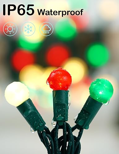 Miniatura 9 de KAiSnova 70 luces LED de Navidad para decoración al aire libre, 19 pies, color rojo, verde, blanco, tira de luces con bombillas de vidrio perlado