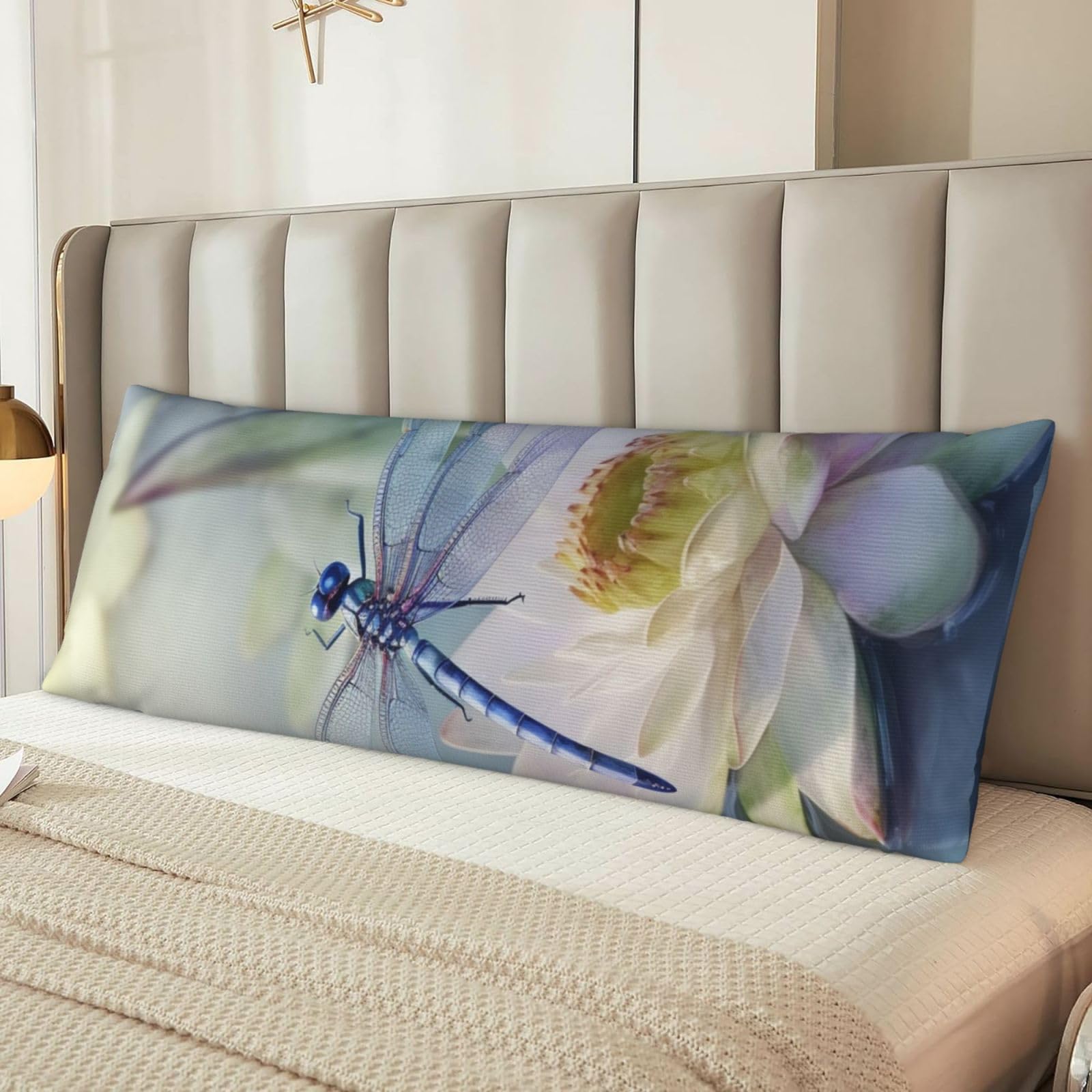 Dragonfly Lotus Body Pillow Cover with Hidden Zipper 54"X20",Ultra Soft Microfiber Long Pillow Case Decorative Bedding Pillowcase Cushion Cover Cases for Bedroom Couch Sofa,Home Gifts