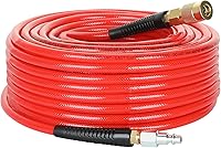 Hromee 1/4" x 100ft Polyurethane Air Hose Red - Kink-Resistant PU Compressor Hose w/ Bend Restrictors & 1/4" Quick Coupler Plug Kit