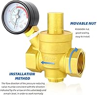 Vista 6 de MEANLIN MEASURE Válvula reguladora de presión de agua de latón de 1/2 pulgada, válvula reguladora de presión, válvula reductora de presión, DN15