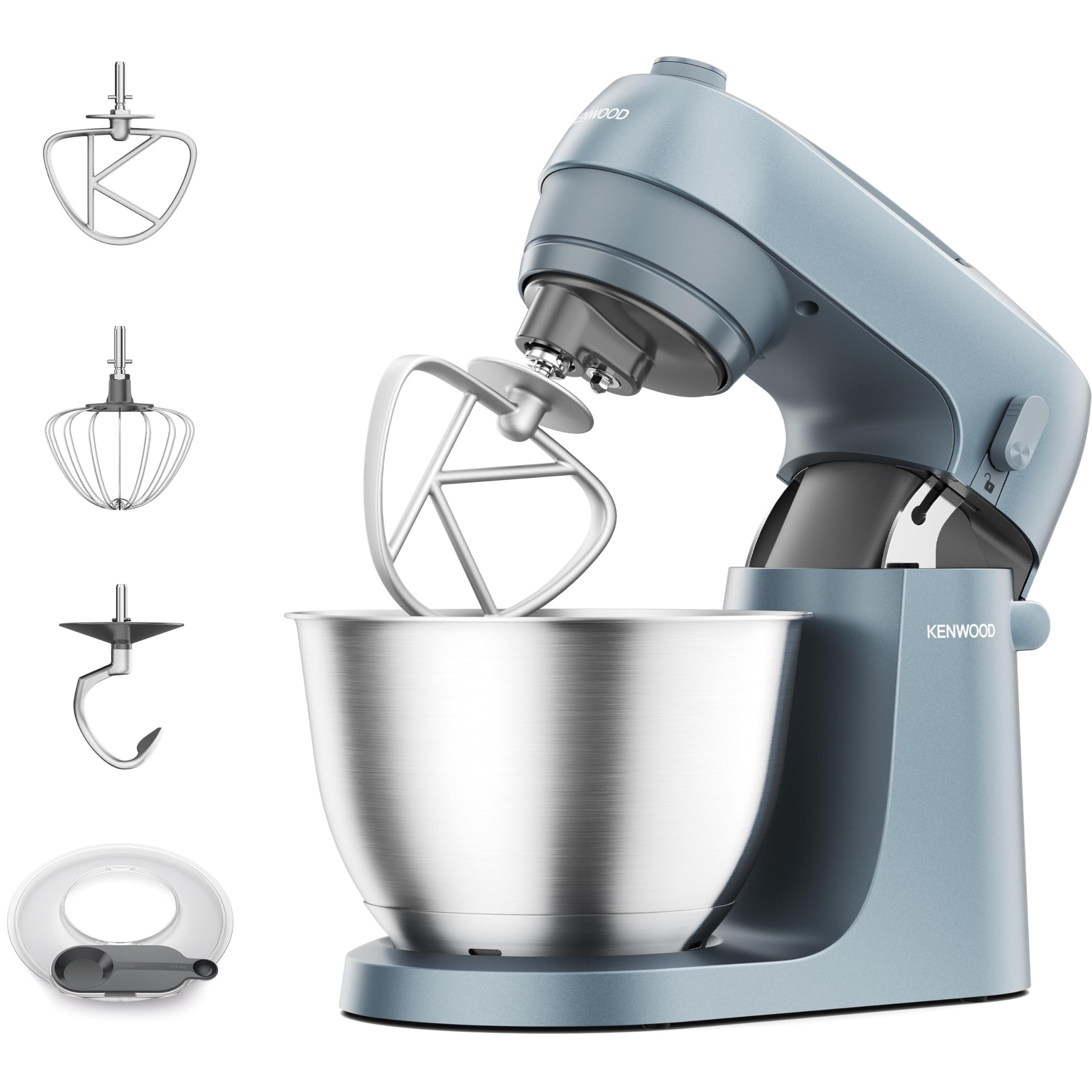 Kenwood Go KZM35.000GY Amasadora con Diseño Compacto y Bol de 4L, 3 Accesorios para Mezclar, 6 Velocidades, 30 cm de Alto y Asa para Transportar, Potencia 800W, Color Azul Tormenta