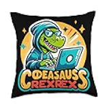Codeasaurus Rex Cute Dinosaur Programmer Design Throw Pillow