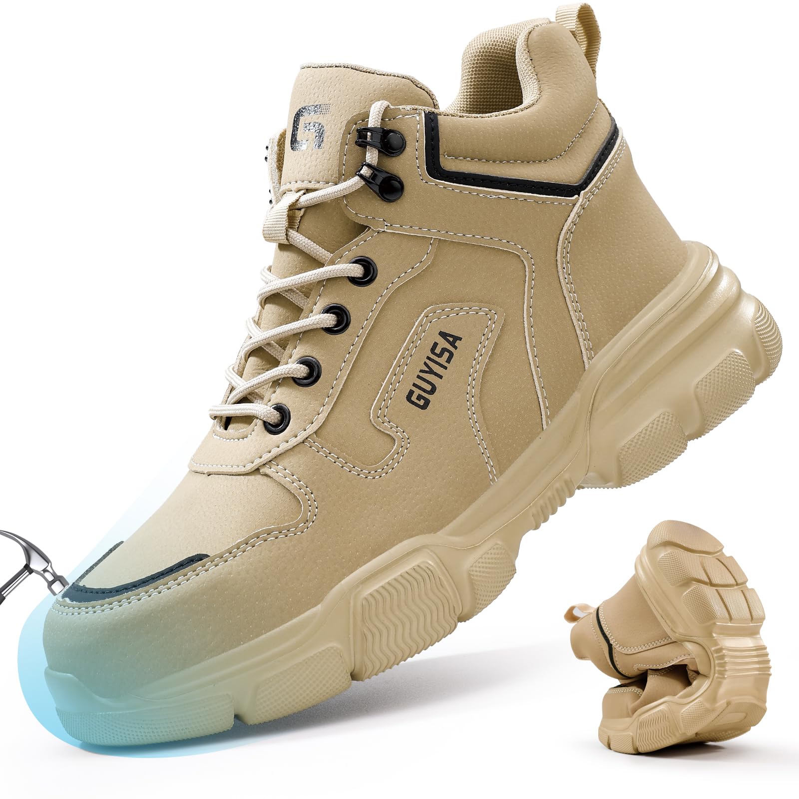 Safety Shoes Mens Work Boots Waterproof Lightweight Steel Toe Cap Boots Industrial Construction Sites Puncture Proof Shoes, Malt Safety Shoes, 12.5 UK-image-21