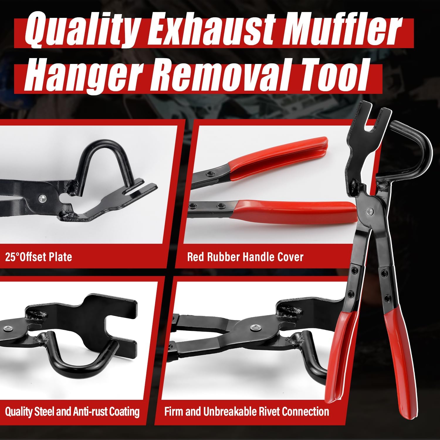 Exhaust Hanger Removal Tool 38350 Pliers for Separate Rubber Hangers from Exhaust Hanger Rod Universal for All Car Truck, Steel, 25° Offset Design, Non-Slip Grip