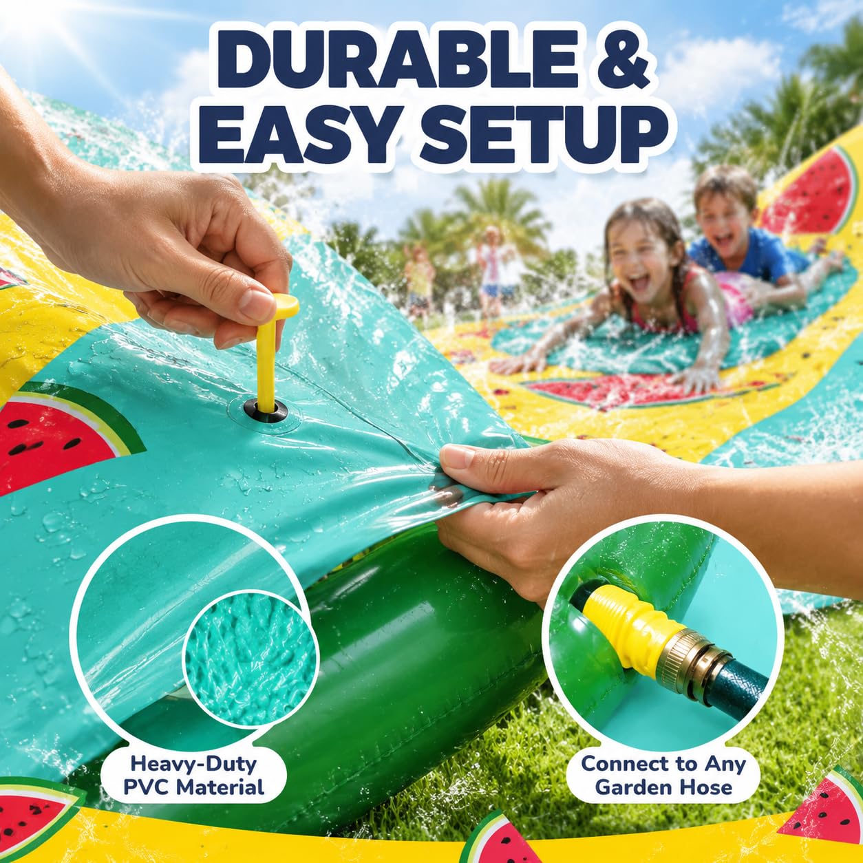Riesige Wasserrutsche | 22,5 Fuß / 685,5 cm Heavy Duty Rasen Wasserrutsche mit eingebautem Sprinkler und 2 Rutsch aufblasbare Bretter für Party im Sommer Garten Rasen im Freien (HT-01)