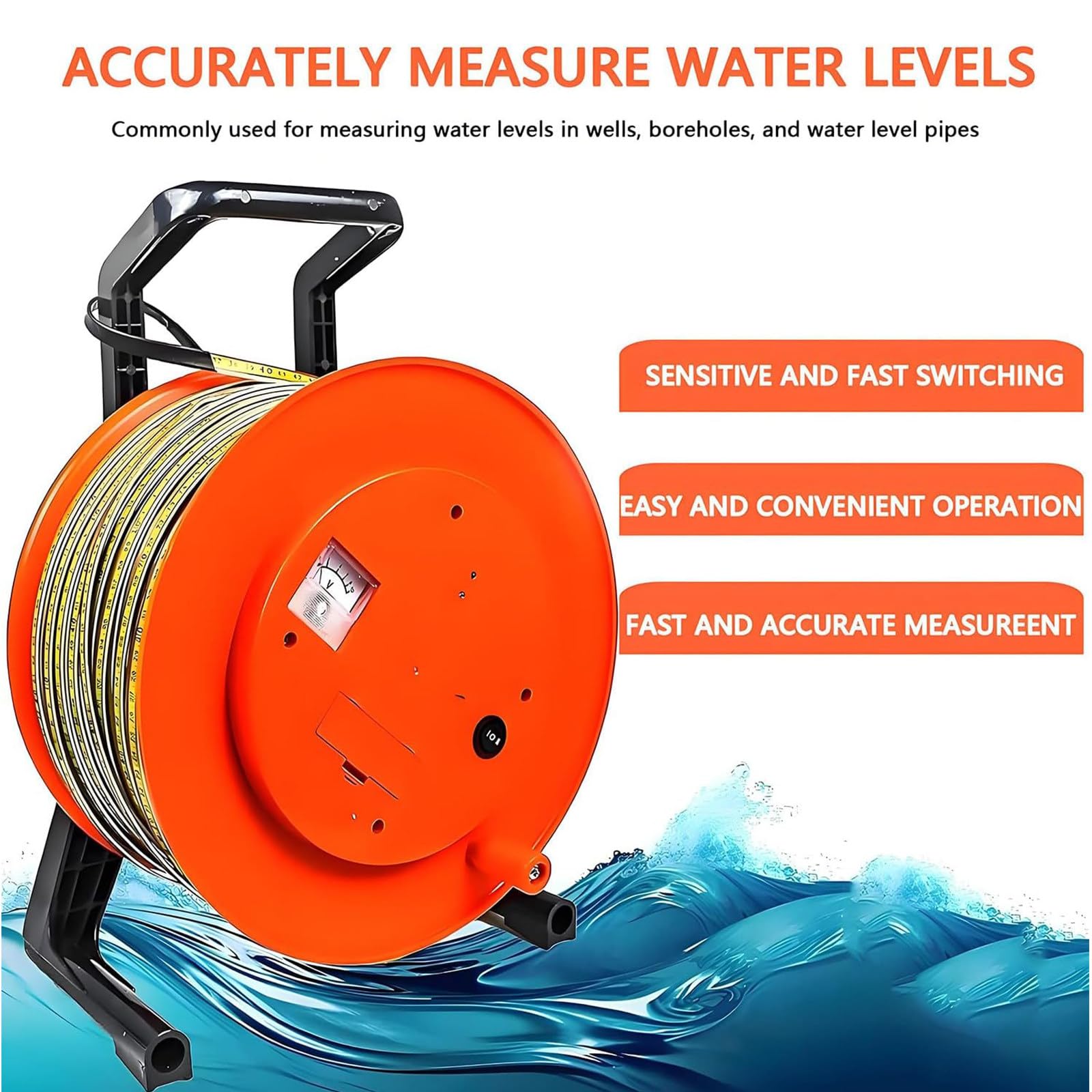 Medidor De Nivel De Agua Portátil, Indicador De Nivel De Agua De Pozo, Sonda De Pozo Profundo con Sonda De Acero Inoxidable para Una Medición Precisa del Nivel De Agua 30m(98ft)