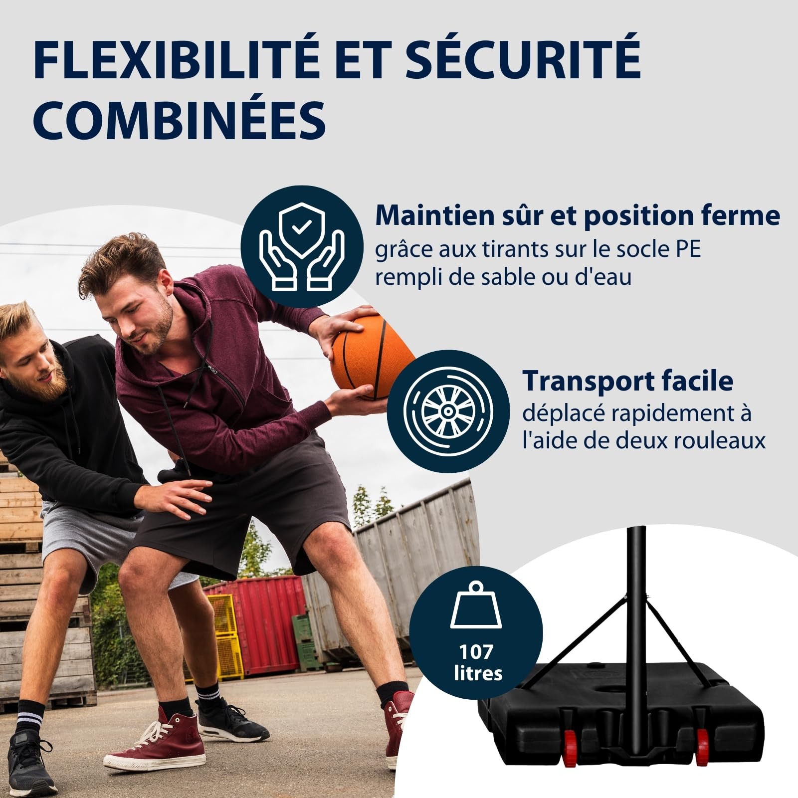 Poteau Basket Réglable HUDORA XXL - Hauteur 2,60 à 3,05 M, Panneau Large, Roues Mobiles - 3