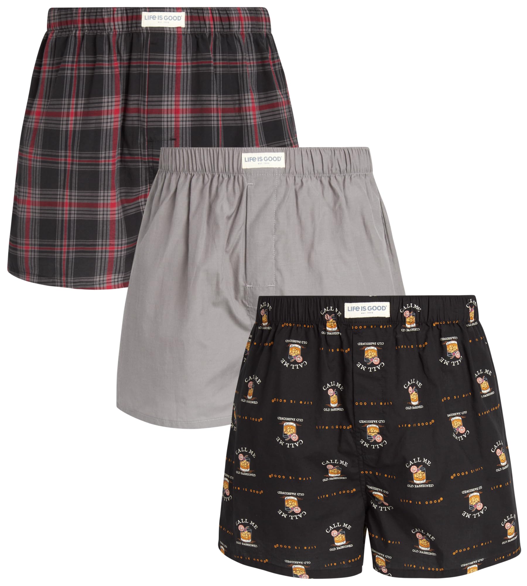 Life is GoodMen’s Boxer Briefs - 3 Pack Cotton Woven Boxers with Fly Opening - Breathable Underwear Boxers for Men (S-XL)