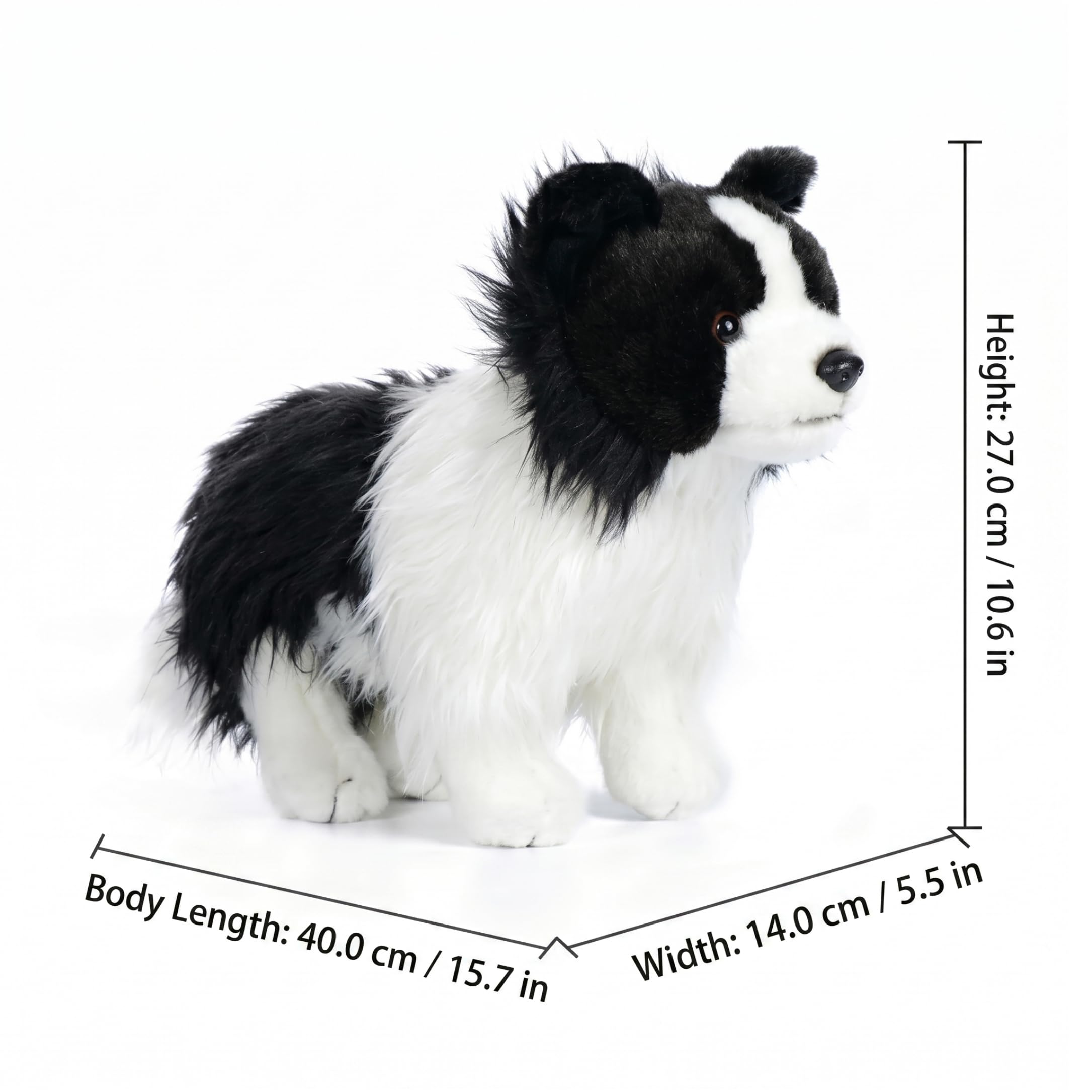 Peluche Border Collie, Animal de Peluche Border Collie Realista - Peluches Suaves para Perros, Blanco y Negro, Animal de para Perros de 27 cm/10, 63 Pulgadas