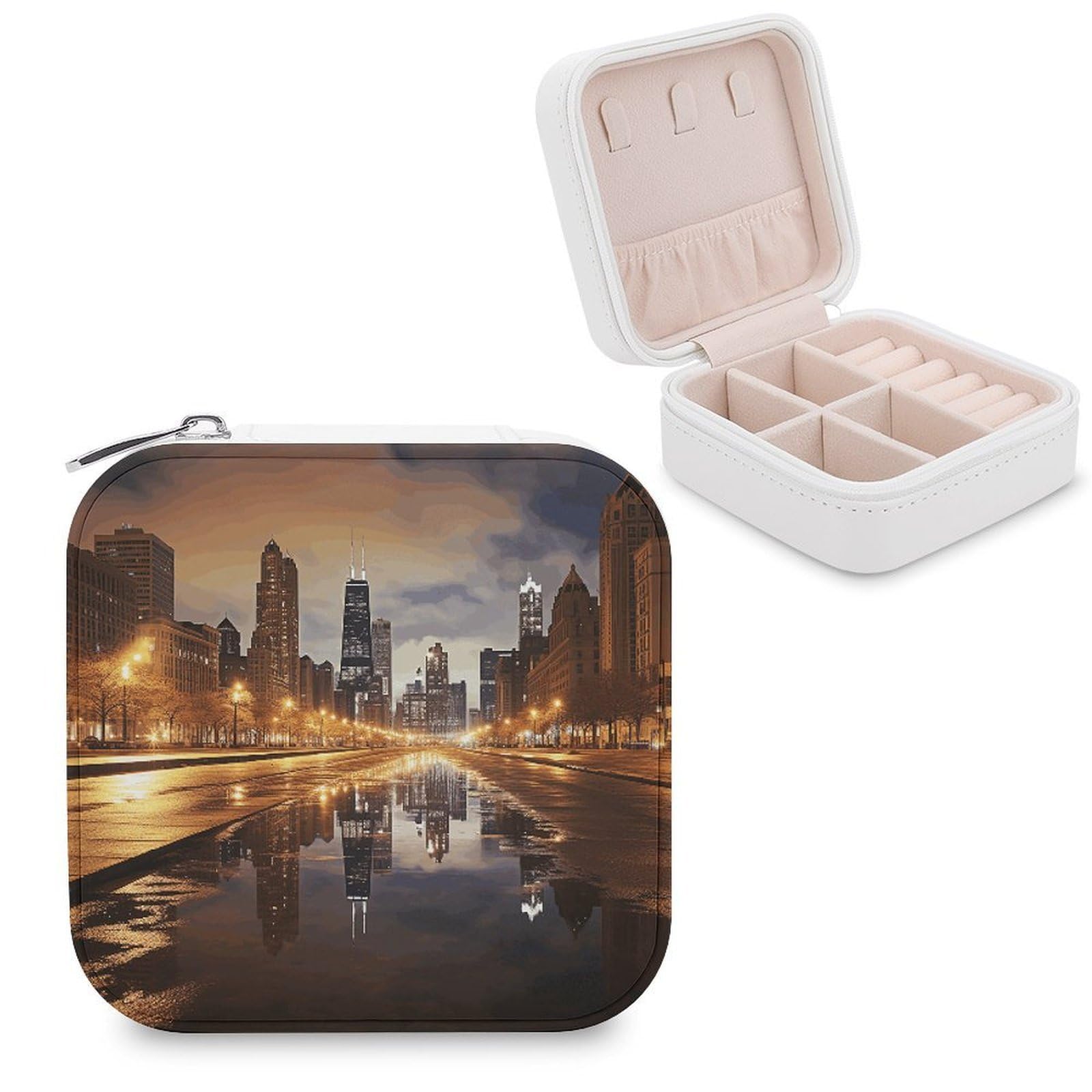 VstaDank Chicago Jewelry Box for Women Custom Travel Jewelry Case Personalized Travel Jewelry Boxes Small Portable Jewelry Organizer Box for Rings Necklaces Bracelets Earring