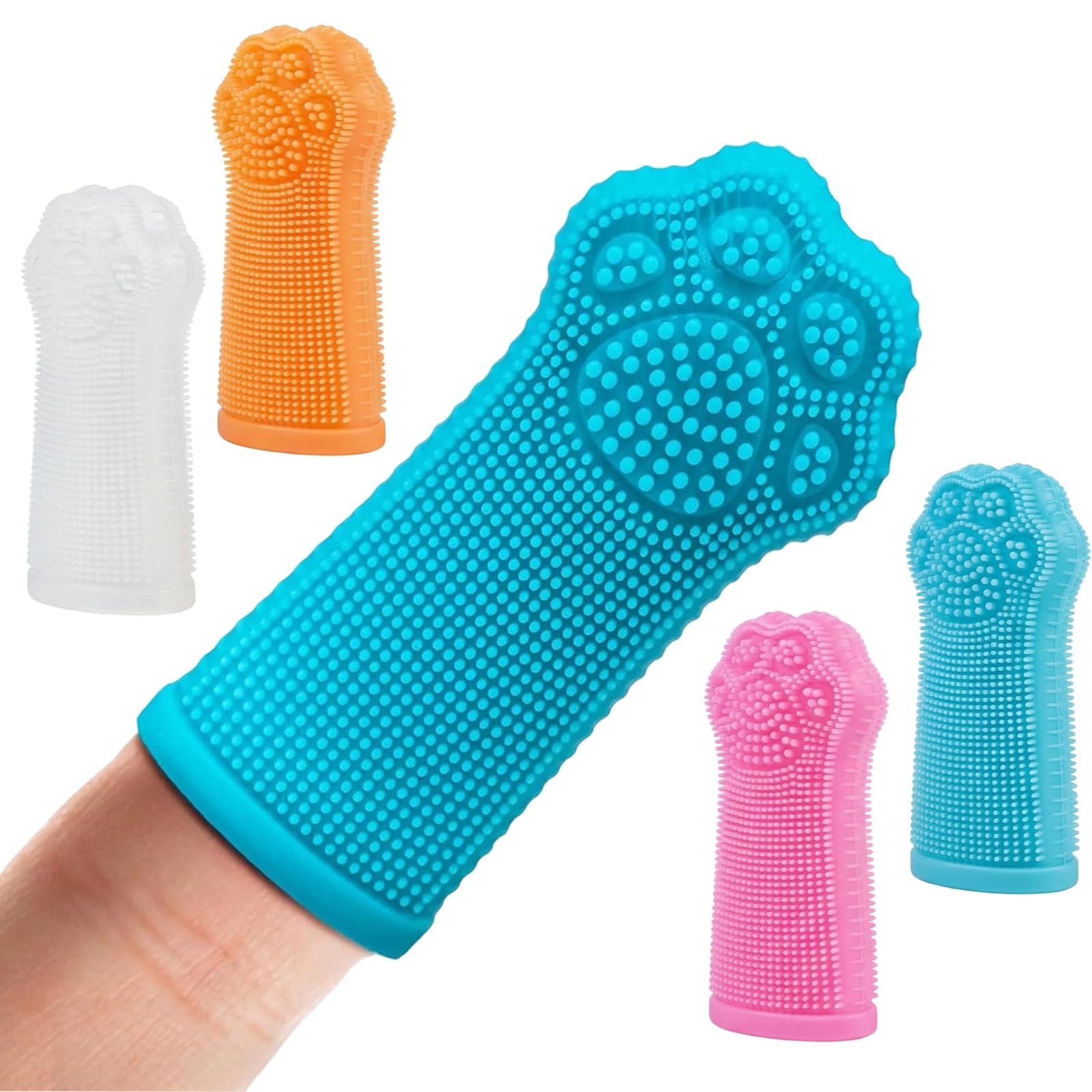 Nivofu Dedales Dentales para Perro y Gato de Silicona, Limpia Dientes Perro con Caja, Cepillo Dedo Mascota para Sarro, Placa y Mal Aliento, Cuidado Encías, 4 Colores (Azul, Rosa, Naranja, Blanco)