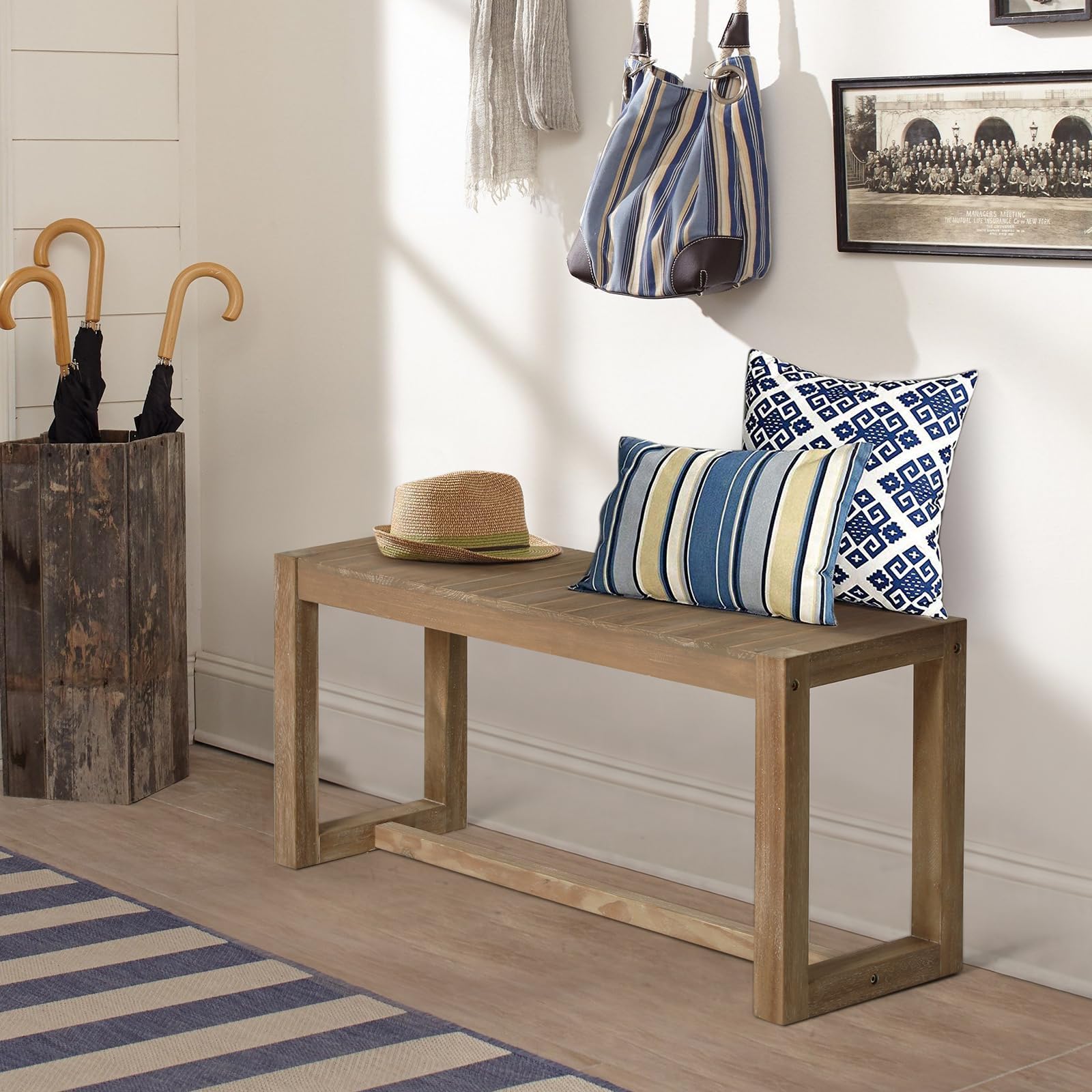 Snapklik.com : Farmhouse Solid Wood Bench, 31" Line Pattern Splicing ...