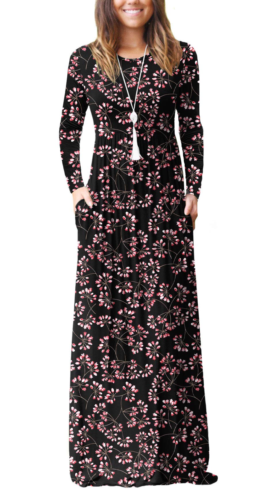 VIISHOW Women's Long Sleeve Loose Plain Maxi Dresses Casual Long Dresses with Pockets