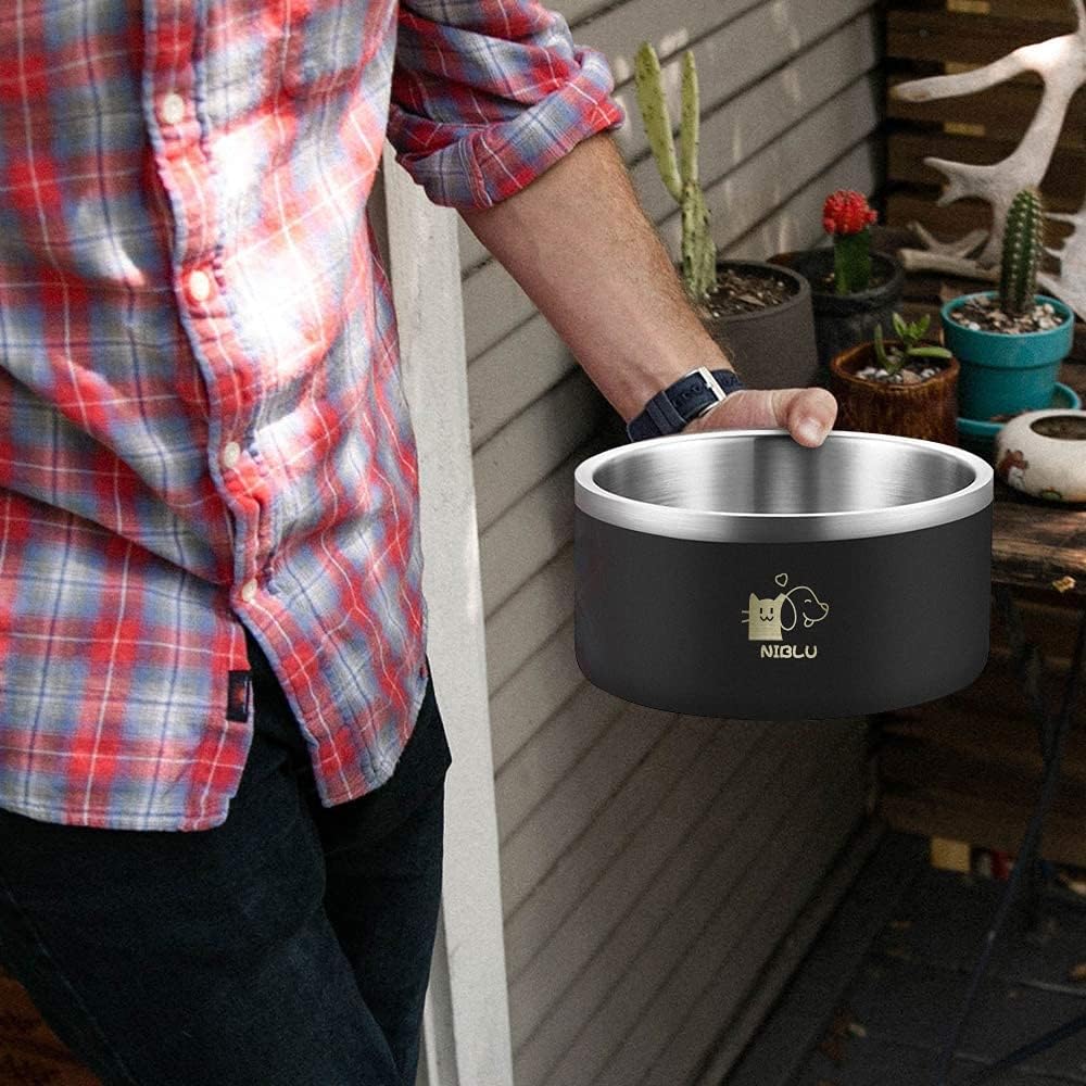 Dog Bowls-304 Stainless Steel，Non-Slip Dog Water Bowls Food Water Dish for Dogs and Cats,Pet Bowl for Food & Water,Double Wall, Heavy Duty with Rubber Bottom Holds 32 Ounces