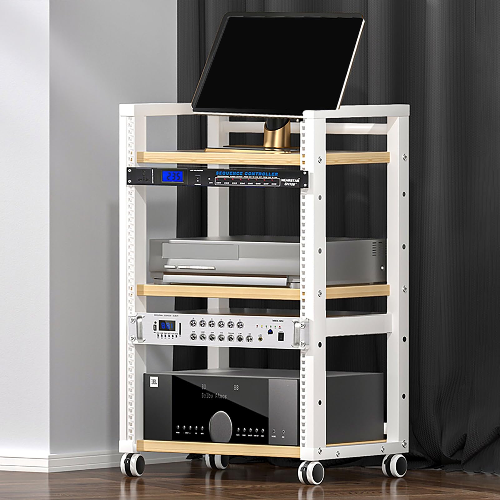 Meuble TV moderne en métal pour salon et studio d'enregistrement à roulettes