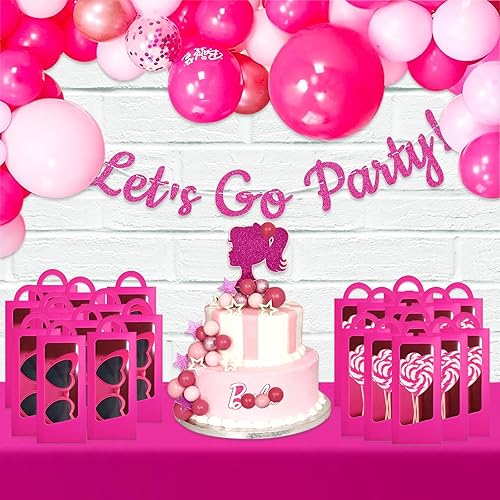 Miniatura 6 de 24 cajas de regalo de fiesta de color rosa intenso, muñeca de los años 90, regalo de cumpleaños para niñas, caja de dulces con ventana alta para