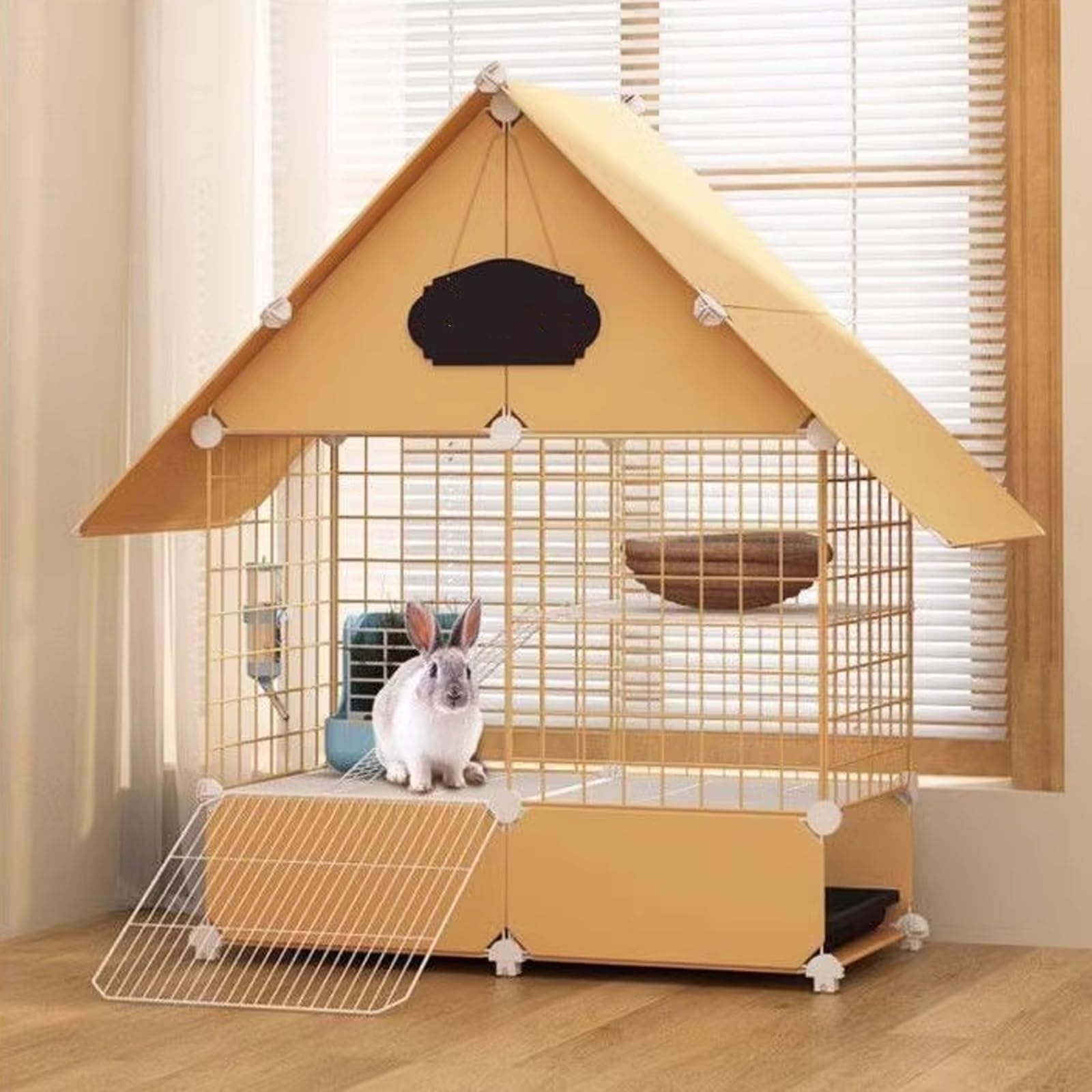 Jaula Conejo Grande 2 Plantas Conejera de Interior con Bandeja Extraíble, Jaula para Conejos Interior Jaula for Conejitos de Fácil Limpieza for Animales Pequeños