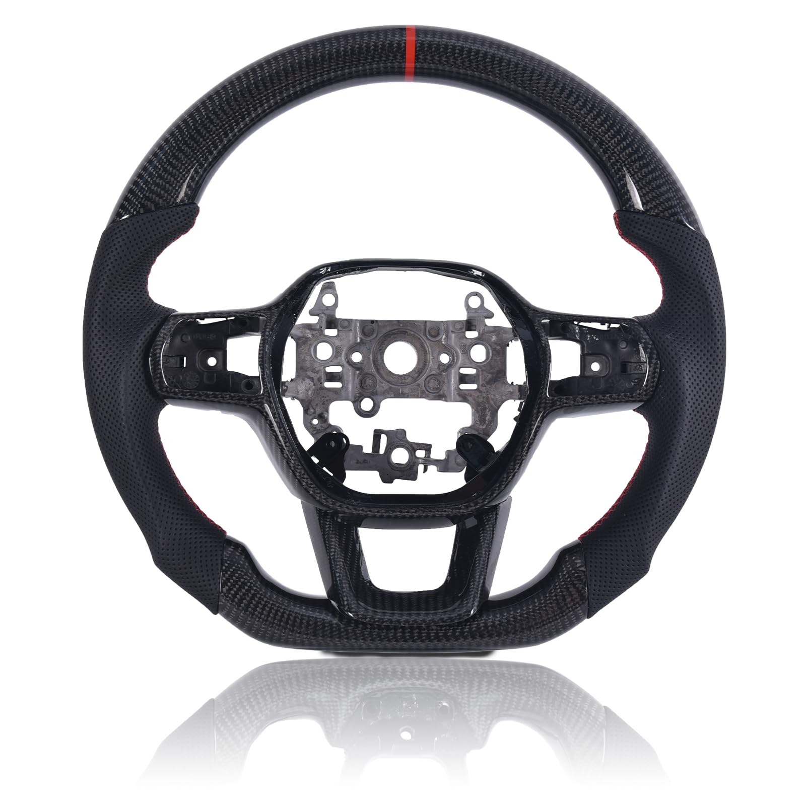 Volante de fibra de carbono EASSAFEX para Honda Civic (11.ª generación, 2022-2024), en forma de D, con base plana, empuñadura de cuero perforado Nappa y moldura de repuesto.