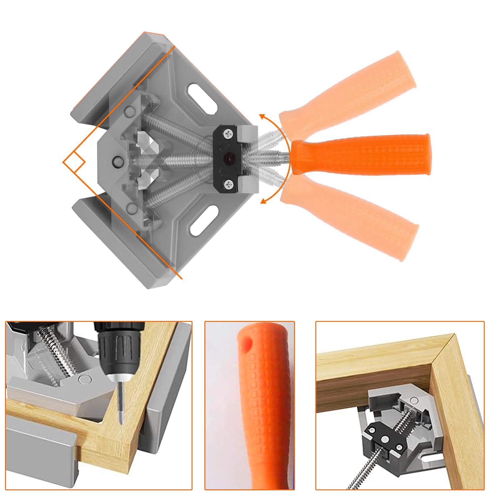 4 Piezas Sargento Escuadra 90° Aleación Aluminio - Mandíbula Giratoria Ajustable, Abrazadera Angular Resistente para Carpintería, Soldadura, Ingeniería